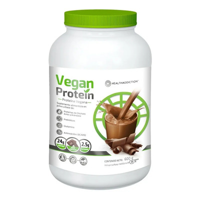 HEALTHADDICTION Proteína Vegana Chocolate 600 g | 24 g Proteína Vegetal por Porción + Glutamina, BCAA y Prebióticos | Apoya Recuperación Muscular, Digestión y Saciedad | Suplemento Deportivo Vegano | Meses sin interés