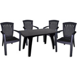 Juego Mesa Rect. Reforz. Negra Mascardi+4 Sillones Kansas Ne