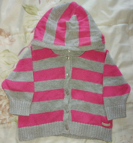 Sweater Con Capucha Rosa/gris Niña Cheeky Talle 3 A 6 Meses