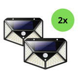 Kit 2 Luminária Solar Luz Arandela 100 Led A Prova D'água Cor Preto