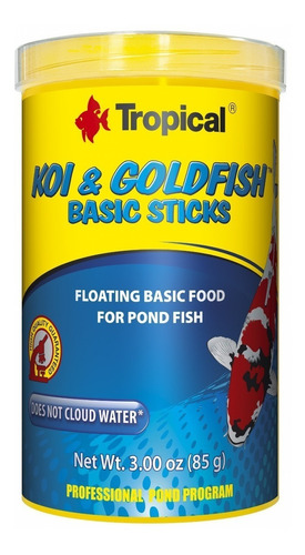 Alimento Tropical Koi Goldfish Basic Sticks Flote 85g Carpa