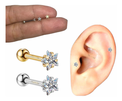 Piercing Tragus Helix Conch Pedra Aço  Zirconia Estrela