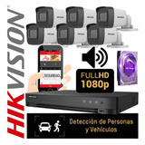 Kit Dvr Hikvision 6 Camaras C/mic Alarma X Humanos Vehiculos