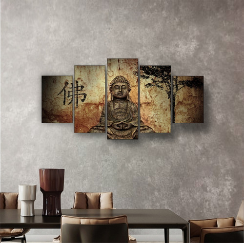 Quadro Buda 5 Peças Mosaico Mdf 6mm 