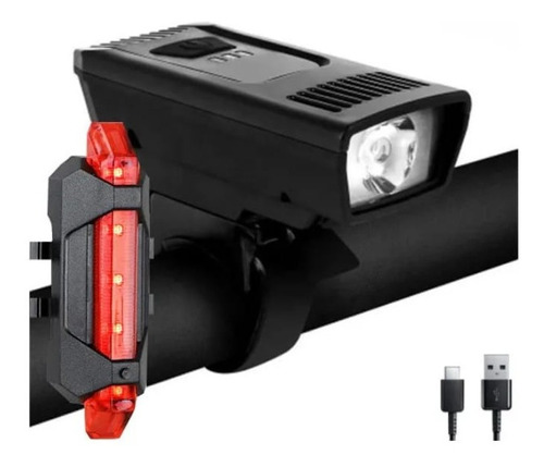 Kit Farol Bike Led Recarregável Potente Dianteira + Traseira