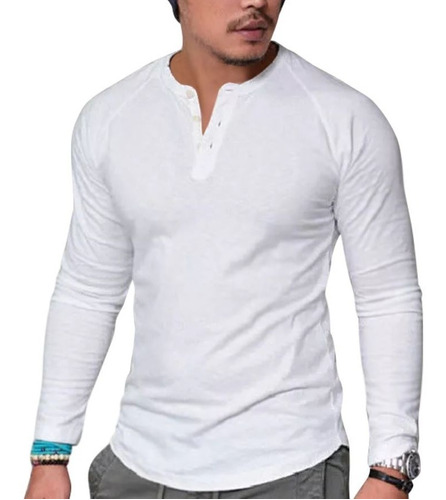 Playera Hombre Cuello Mao Casual Cómoda Manga Larga 3038 S