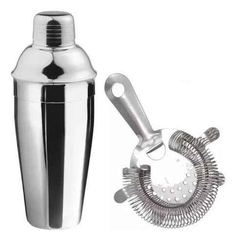 Set Coctelera Acero Inox Boston + Colador Oruga Trago Barman