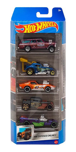 Hot Wheels Pack Com 5 Carros Exposed Engines Hfv90 - Mattel