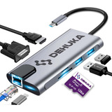 Dehuka Adaptador 8 Puertos En 1 Usb C Hdmi Vga Conector De Entrada Usb Tipo C Conector De Salida Mini Tipo-b