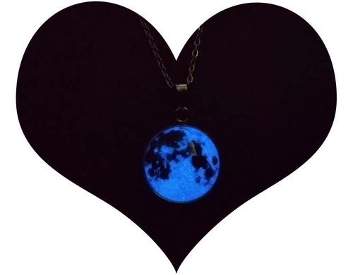Collar Luna Llena Brilla Oscuridad Luminoso Acero Inox Moon3