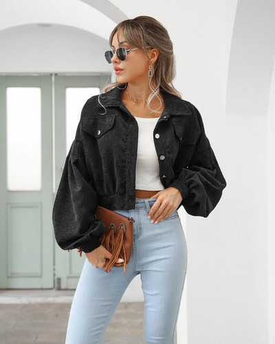 Chaqueta Corta De Pana Con Detalle De Solapa Y Hombros
