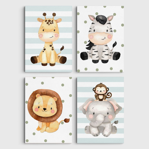 Kit 4 Quadros Placas Decorativas Safari Baby Quarto Infantil