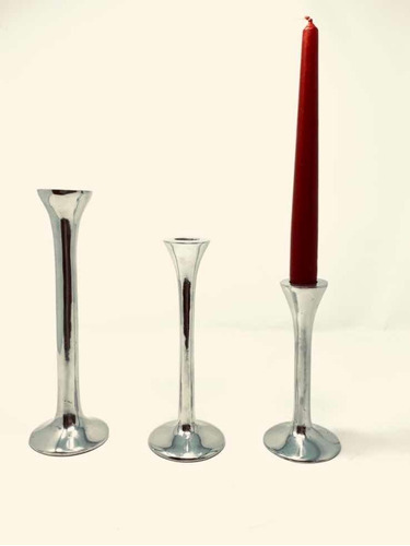 Juego 3 Candelabro Estilizado Con Velas Incluidas Pewter