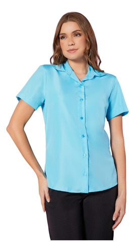 Camisa Social Feminina Azul Claro Manga Curta - 448