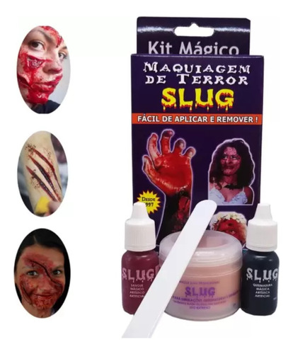  Maquiagem Slug Terror Halloween Zumbi Kit Com Sangue E Mass