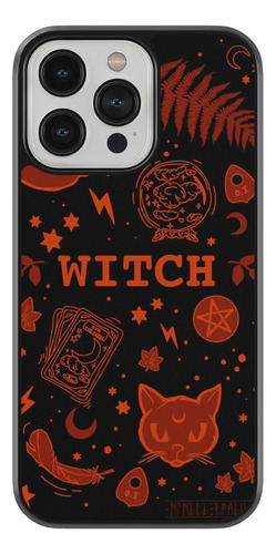 Case Funda Para Celular Witch Bruja Magia Figuras Naranja