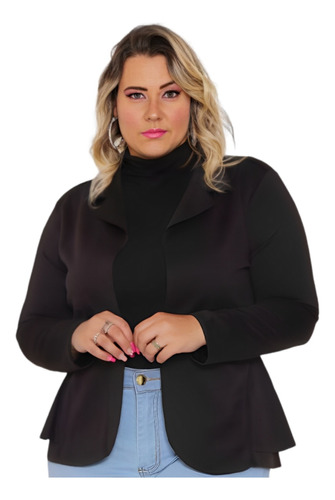 Blazer Plus Size Com Babado Neoprene Barato Moda Social