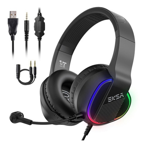 Auriculares Gamer Eksa E400 Rgb Multiplataforma Pc Ps4 Xbox Color Negro