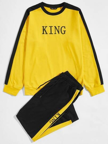 Conjunto Hombre Sudadera Y Joggers Amarillo Y Negro Shein