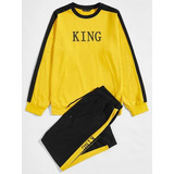 Conjunto Hombre Sudadera Y Joggers Amarillo Y Negro Shein