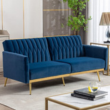 Sofa Cama Convertible De Terciopelo Color Azul Marca Ttgieet