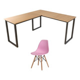 Mesa Em L P/ Escritório Diretor 150cm C/ Cadeira Eames Mel 