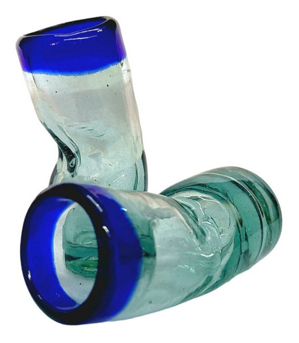 Vaso Tequilero Borracho Vidrio Soplado Filo Azul 6 Pz