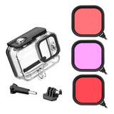 Caixa Estanque Kit 3 Filtros Para Gopro Hero 9 10 11 Black