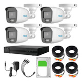 Hilook Kit De Camaras De Seguridad Exterior Cv/a4-plus+1tb Video Vigilancia Turbohd 1080p Cctv 4 Cámaras Bala Colorvu Con Micrófono Integrado