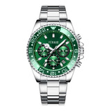 Reloj Feraud Hombre Acero Cronografo Verde Fecha F5568 Gslv