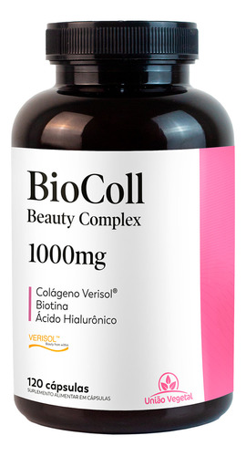 Biocoll - Colágeno Verisol + Biotina + Ácido Hialurônico - União Vegetal 120 Cápsulas
