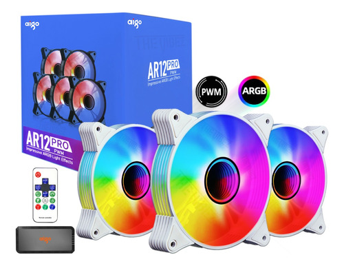 Cooler Aigo Ar12 Pro Argb+pwm 3 Fans Brancos+controladora+ir
