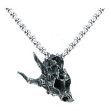 Collar Dije Dragón Petrificado Color Plata Industrial Hombre