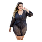 Saída De Praia Plus Size Estilo Kimono De Amarrar De Renda