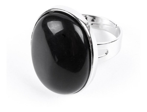 Anillo Obsidiana Ajustable Acero Color Plata Pareja Joyería