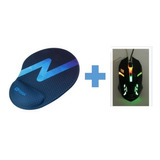 Combo Mouse Pad Gel Apoya Muñeca + Mouse Luz Rgb Gamer Usb