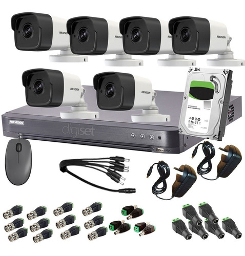 Kit Seguridad Hikvision Dvr 8ch + 6 Camara Full Hd + Disco