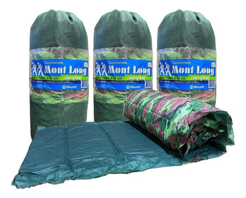 Kit 3 Colchonete Solteiro Camuflado Verde 190x60- Mont Long