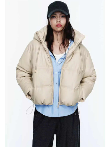 Campera Zara Alcolchada Wind Protection Beige Muy Abrigada 