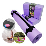 Kit Yoga Pilates, Tapete Esteira Colchonete + 2 Blocos Yoga Cor Lilás/lilás