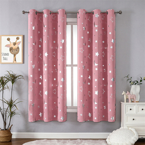 Cortinas Blackout Para Recamara Luna Estrellas 264x243cm,2pz