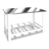 Mesa Inox De Serviço Industrial Aço 70x70 Com Prateleira