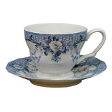 Taza De Te Con Plato De Porcelana Diseño Ingles Blue Dream