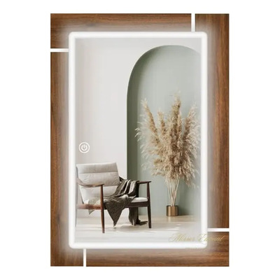 Espejo Rectangular De Pared Con Luz Colorlux Marco Parota Marrón 78x60cm | Meses sin interés
