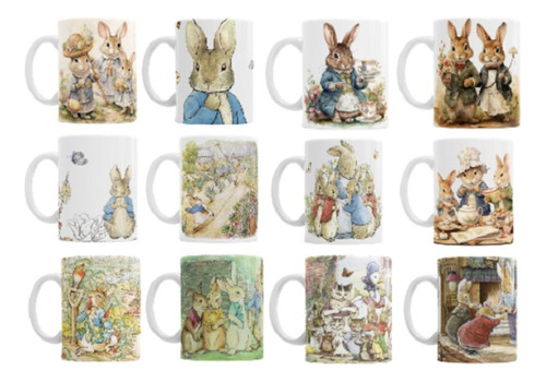 Juego Set X 12 Tazas De Cerámica Peter Rabbit Vintage
