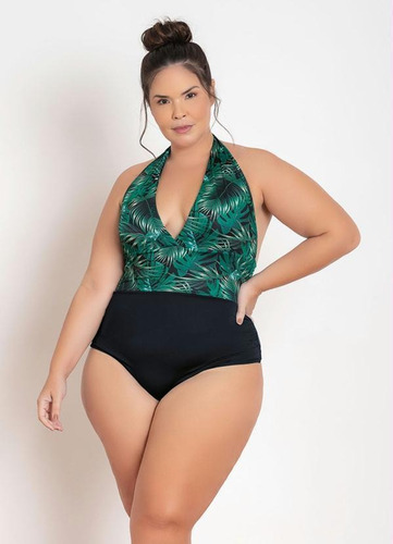 Maiô Plus Size Folhas Com Recortes