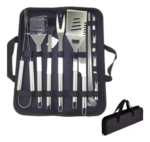 15 Pçs Maleta Kit Churrasqueiro Churrasco Inox Prof. Presen