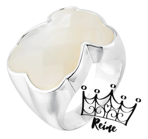 Reine Anillo Color De Plata Y Oso De Nácar Mediano