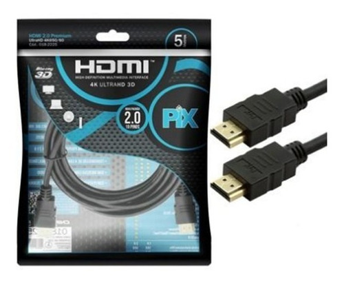 Cabo Hdmi Pix 5 Metros 2.0 4k 19 Pinos 018-2225 