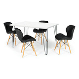 Mesa De Jantar Hairpin Legs Branca 130x80 + 4 Cadeiras Max Cor Preto